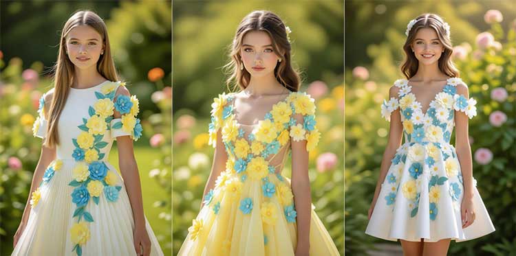 لباس گل‌دار سه‌بعدی و چین‌دار
